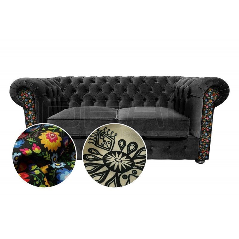 Sofa Chesterfield March z biglem wzór Folk 2 osobowa