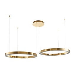 Lampa wisząca glamour Ring Circle podwójna 80+80 LED złota połysk